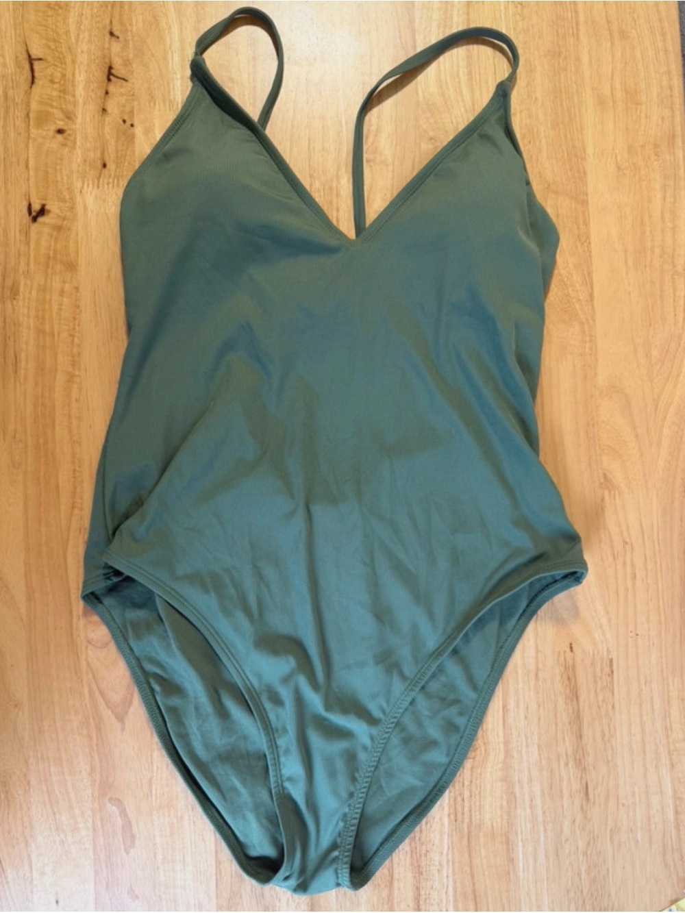 Shade & Shore Olive Green V-Neck One-Piece Swimsuit
